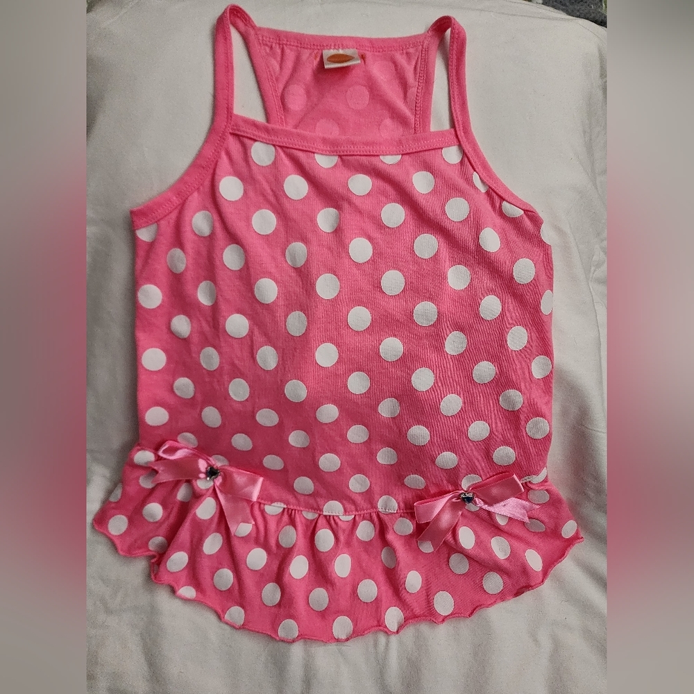 Simply Dog Sundress Pink with White Polka Dots Size XL